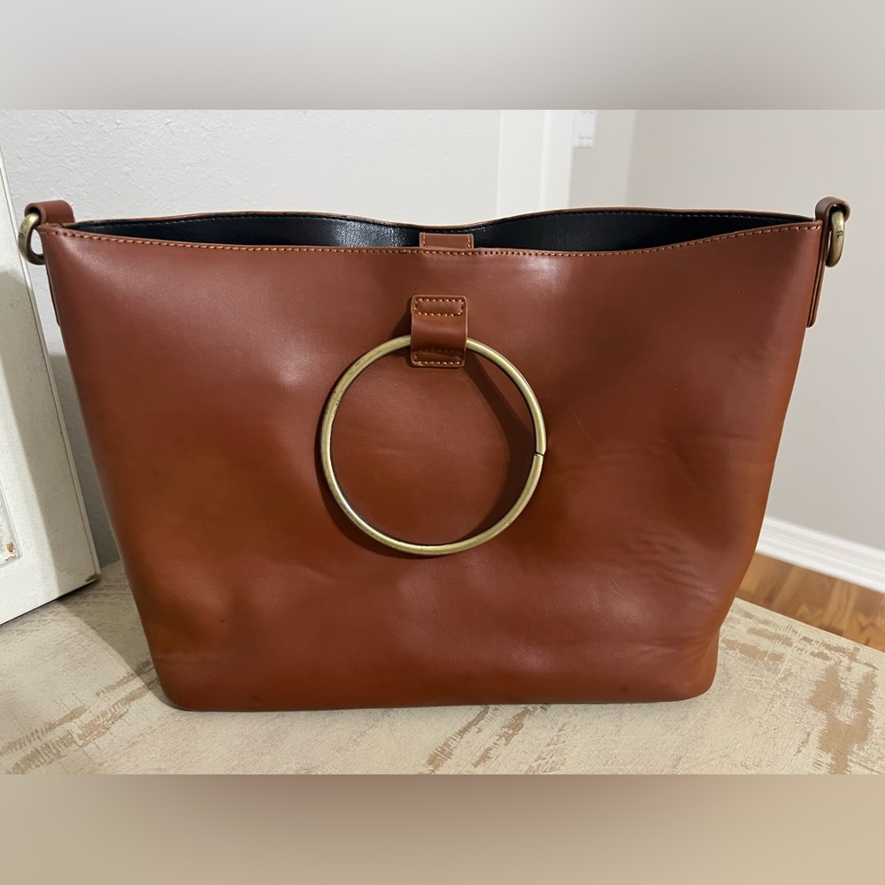 Brown Leather Bag With Gold Handle